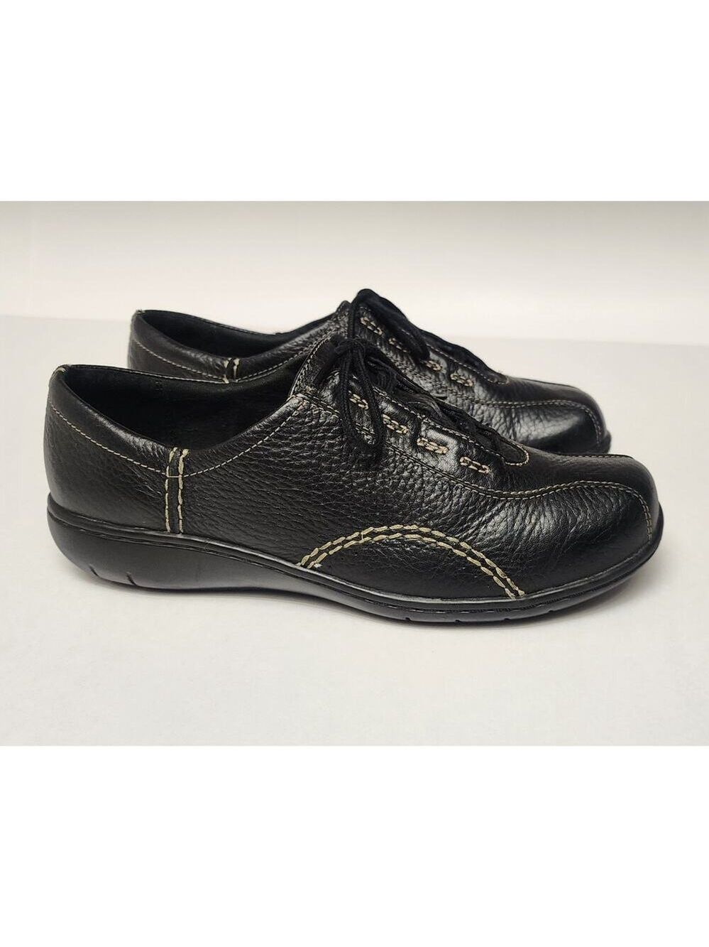 Clarks Viola Black Leather Loafer Lace Up Casual Shoes Size 7 Medium - Picture 4 of 8